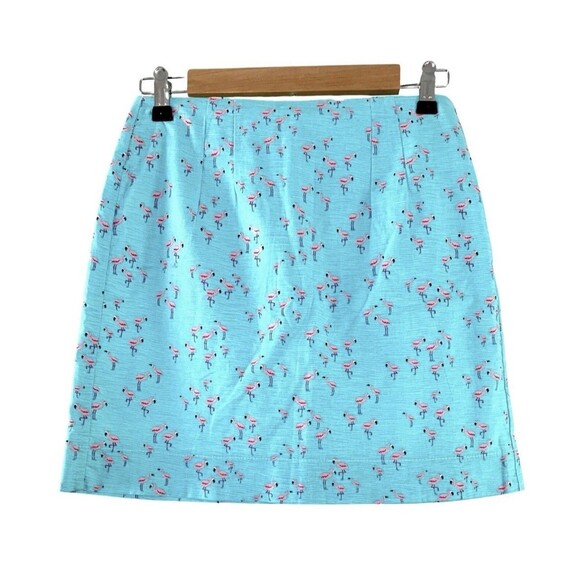 Just Madras Blue Flamingos Print Pencil Beach Tropical Pocket Mini Skirt Size 0 - Picture 1 of 9